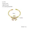 Wholesale PVD Coated 18K Gold Plated Flower 304 Stainless Steel Elegant Waterproof Non Tarnish Open Rings