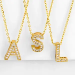 Wholesale Fashion Letter Copper Gold Plated Zircon Necklace