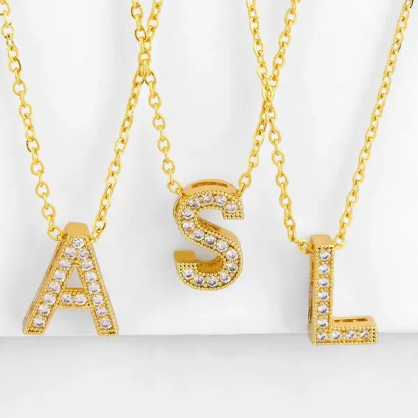 Wholesale Fashion Letter Copper Gold Plated Zircon Necklace