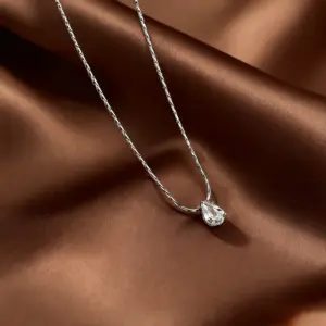 X0144-Water Drop Diamond-Necklace-Steel Color