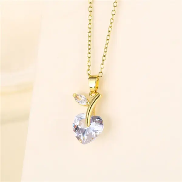 Wholesale Stainless Steel Titanium Steel 18K Gold Plated Fashion Plating Inlay Heart Shape Flower Bow Knot Zircon Pendant Necklace