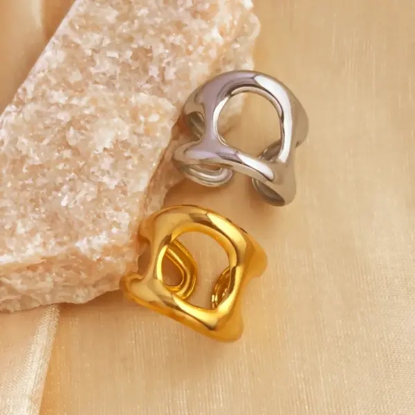 PVD Coated Real Gold Plated 18K Gold Geometric 304 Stainless Steel Retro Simple Style Waterproof Non Tarnish Open Rings