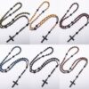 Wholesale Wooden Beads Black Gallstone Cross Religious Women's Necklace Wishing Pendant Long Rosary Necklace