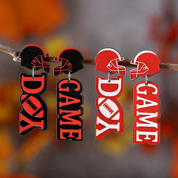Wholesale Cross-border New Rugby Letter Helmet Stitching Pendant Earrings Rugby Events Wooden Double-sided Earrings Earrings
