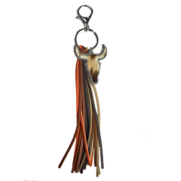 oly-8e8d178a8a88ac61ff423831f30956f3 Wholesale Western style bull head tassel animal print leather keychain
