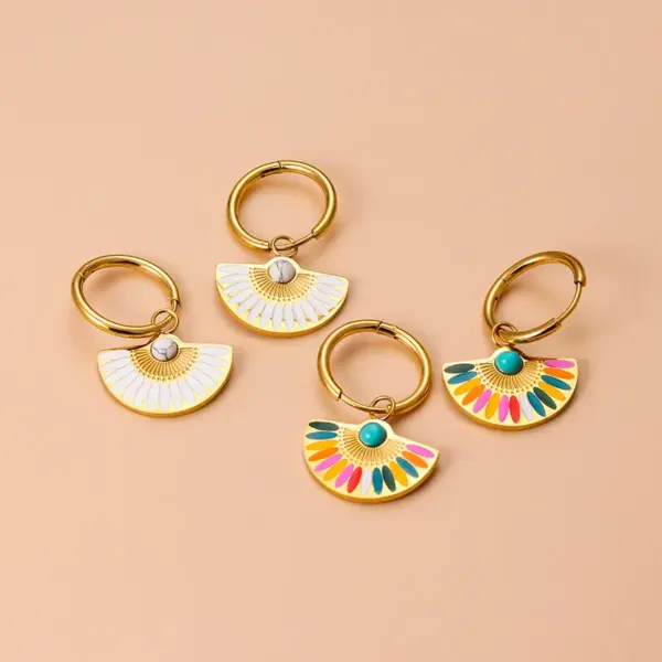 1 Pair Bohemian Sector Enamel 304 Stainless Steel Turquoise Stainless Steel Earrings