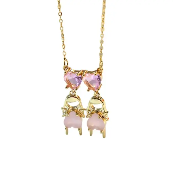 Wholesale Vintage Style Cartoon Character Doll Heart Shape Copper Plating Inlay Zircon Pendant Necklace