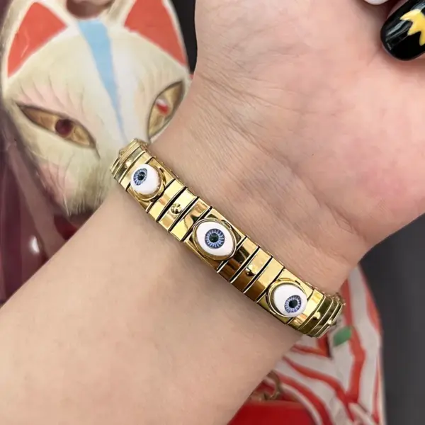 Wholesale Simple Style Commute Eye 304 Stainless Steel 18K Gold Plated Bangle In Bulk