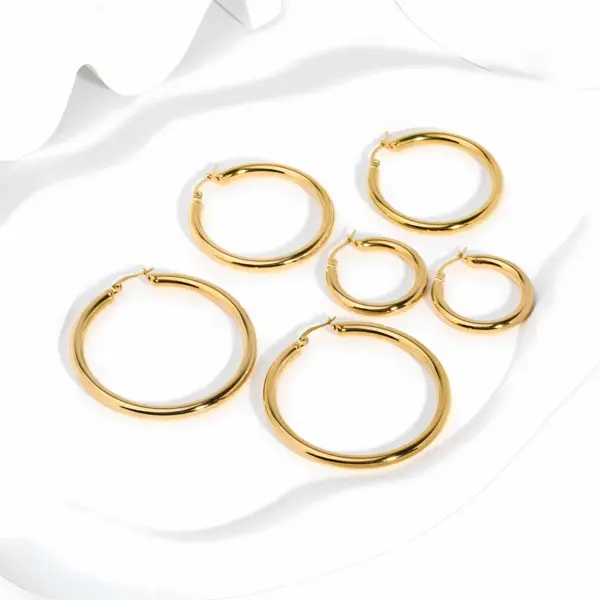 Wholesale 304 Stainless Steel Geometric PVD Coated Stone-Free Real Gold Plated 18K Gold IG Style Earrings