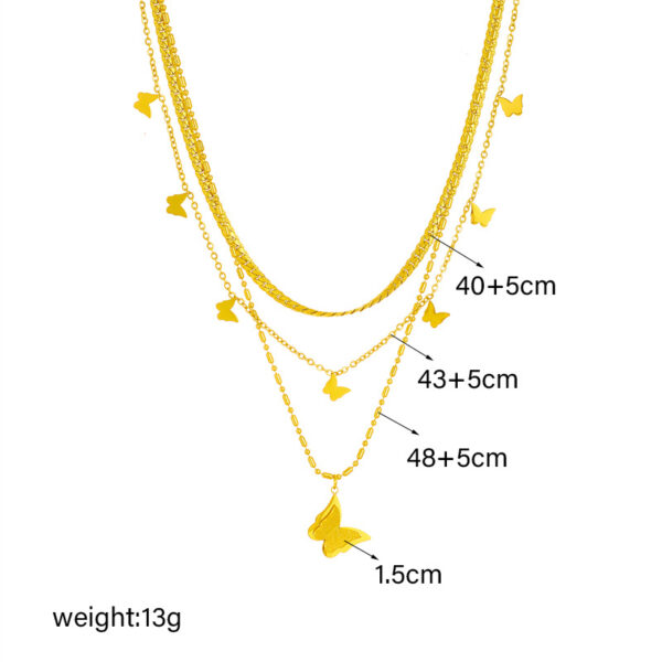 Wholesale European and American Fashion Light Luxury High-End Simple Niche Design Multi-Layer Titanium Steel Stacked Chain Glossy Butterfly Pendant Necklace