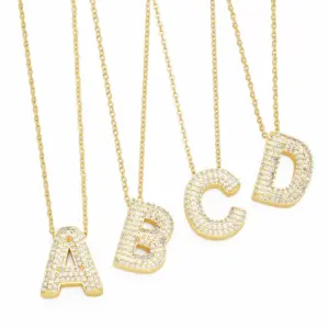Wholesale Copper Gold Plated Simple Style Letter Inlay Zircon Pendant Necklace