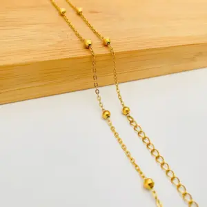 1.4mm Gold O-Shaped Clip Bead Necklace / 50 5cm Extension Chain
