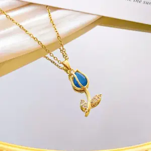 Xl2981 Blue Opal Necklace / Gold