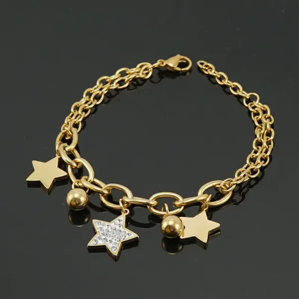 Wholesale Fashion Star 304 Stainless Steel 18K Gold Plated Rhinestones Stainless Steel Bracelets In Bulk