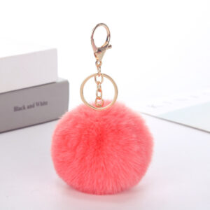 watermelon red / Rabbit fur ball keychain