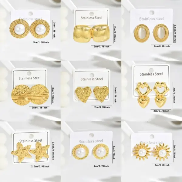 Wholesale 304 Stainless Steel Pentagram Heart Shape PVD Coated Real Gold Plated Casual Vacation Simple Style Waterproof Non Tarnish Ear Studs