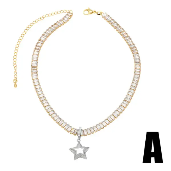Wholesale Luxurious Simple Style Shiny Star Heart Shape Copper 18k Gold Plated Silver Plated Zircon Pendant Necklace In Bulk