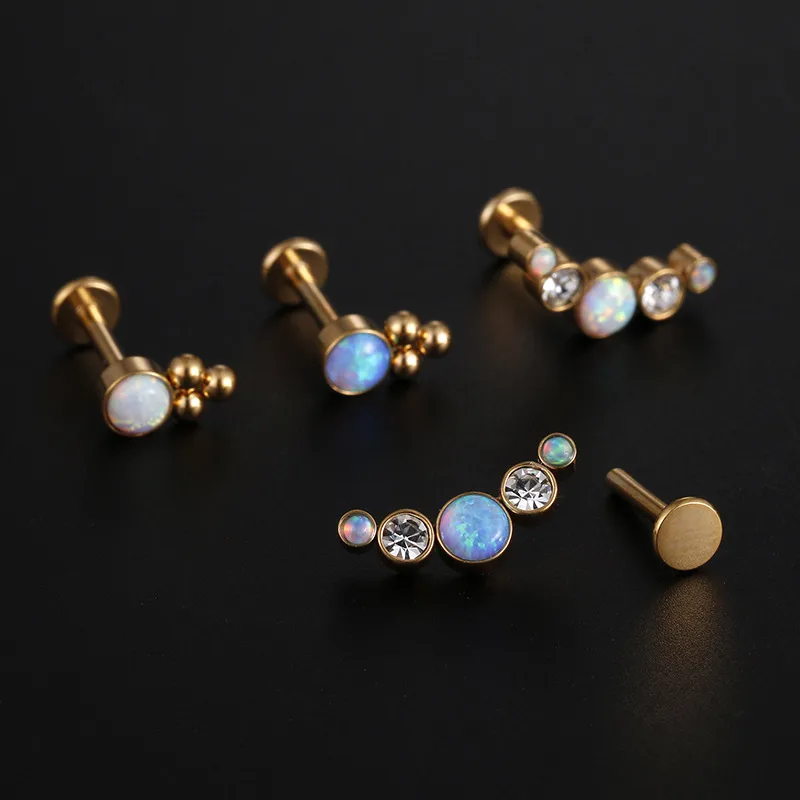 Wholesale Fashion Round Stainless Steel Inlay Zircon Lip Stud 1 Piece