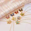 Simple Style Butterfly Stainless Steel Copper Artificial Diamond Crystal Glass Bead 18k Gold Plated Pendant Necklace