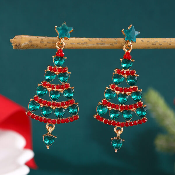Wholesale Diamond-encrusted Christmas tree earrings