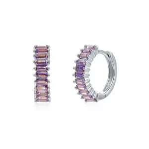 round Ring Earrings/Purple Diamond Unprinted/White Gold Color