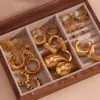 304 Stainless Steel C Shape PVD Coated Zircon 18K Gold Simple Style Waterproof Non Tarnish Green Gold Sier Ear Studs