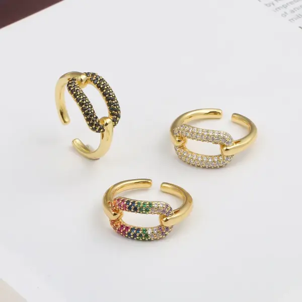 Wholesale Fashion Geometry Pattern Inlaid Copper Zircon Ring Wholesale