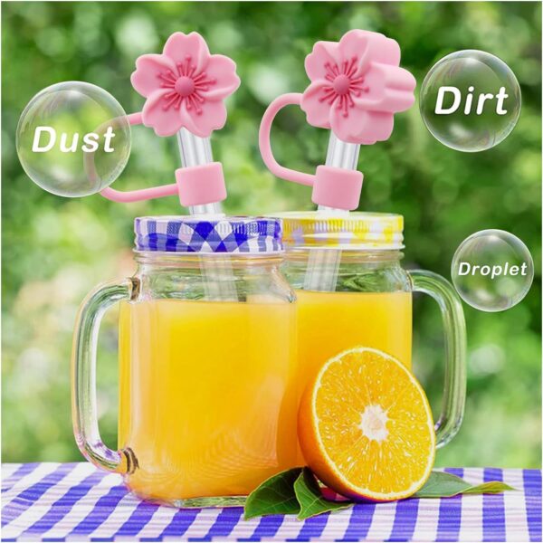 Wholesale Begonia flower silicone straw sleeve 10mm straw dustproof straw plug party decoration reusable straw cap