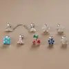 Trendy Stainless Steel Fine Rod Ear Studs Single Piece Pierced Earrings Floral Crown Design Diamond Embedded Drop Shape