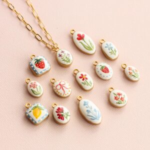 Wholesale European and American Niche Fresh Plant Series Necklace DIY Lemon Strawberry Bow Pendant Necklace Clavicle Chain
