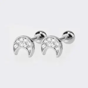 More than White Steel Zircon Ear Studs