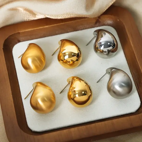 Wholesale 304 Stainless Steel Solid Color PVD Coated 18K Gold Plated Real Gold Plated 18K Gold Hip-Hop Punk Waterproof Non Tarnish Plating Gold Silver Ear Studs