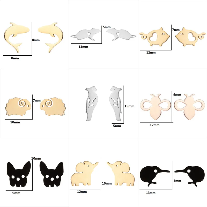 Wholesale PVD Coated 18K Gold Real Gold Plated Animal 304 Stainless Steel Simple Style Waterproof Non Tarnish Ear Studs
