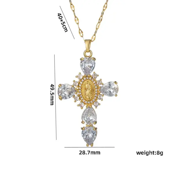 Wholesale PVD Coated Real Gold Plated Cross Stainless Steel Elegant Waterproof Non Tarnish Pendant Necklace