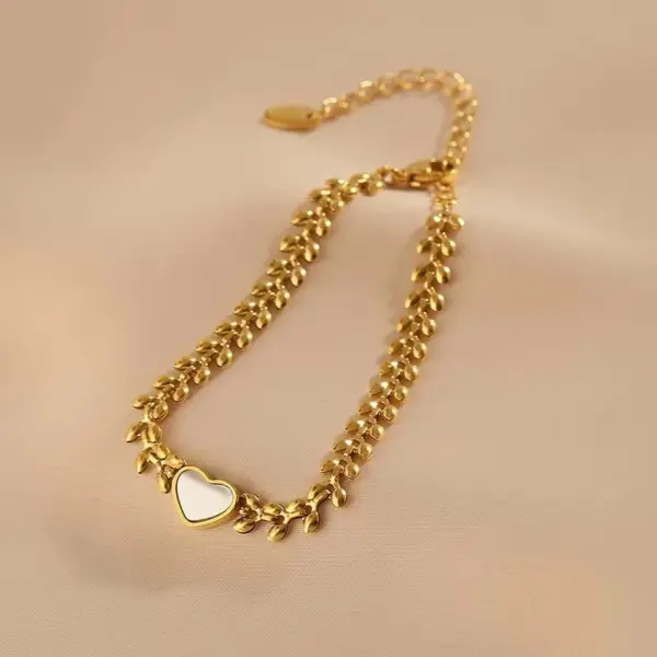 Fashion Heart Shape 304 Stainless Steel 18K Gold Plated Acrylic Stainless Steel Bracelets In Bulk