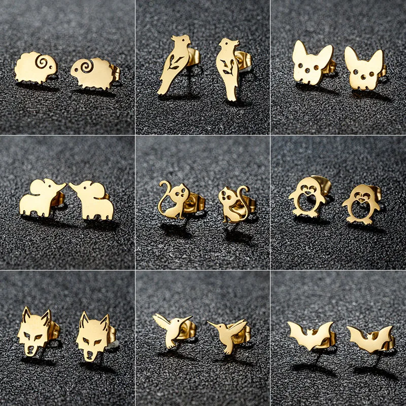 Wholesale PVD Coated 18K Gold Real Gold Plated Animal 304 Stainless Steel Sweet Artistic Waterproof Non Tarnish Ear Studs