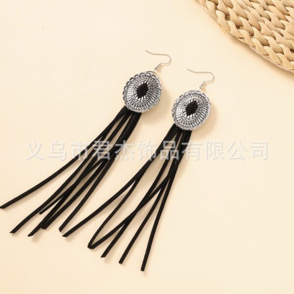 Wholesale Vintage Long Leather Tassel Bohemian Earrings