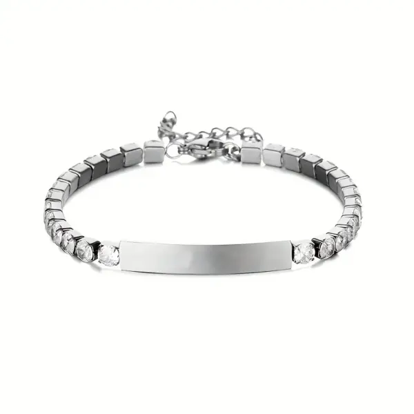 Wholesale 304 Stainless Steel Stainless Steel Solid Color Rectangle PVD Coated Zircon 18K Real Gold Plated Simple Style Shiny Plating Inlay Gold Silver Bracelets