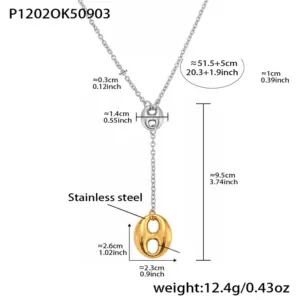 P1202-Steel Y-shaped Necklace 51+5cm