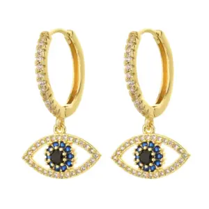 Wholesale Fashion Heart Devil Eye Plated 14k Real Gold Zircon Pearl Copper Earrings