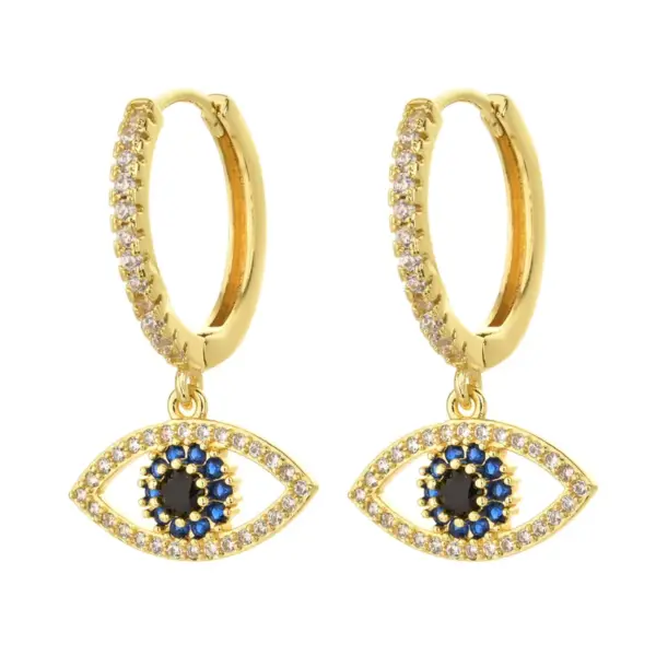Wholesale Fashion Heart Devil Eye Plated 14k Real Gold Zircon Pearl Copper Earrings