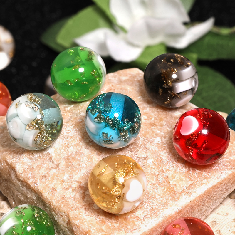 Wholesale 16mm love y gold foil round beads color sequins dyed core beaded diy jewelry aessories mobile phone chain beads
