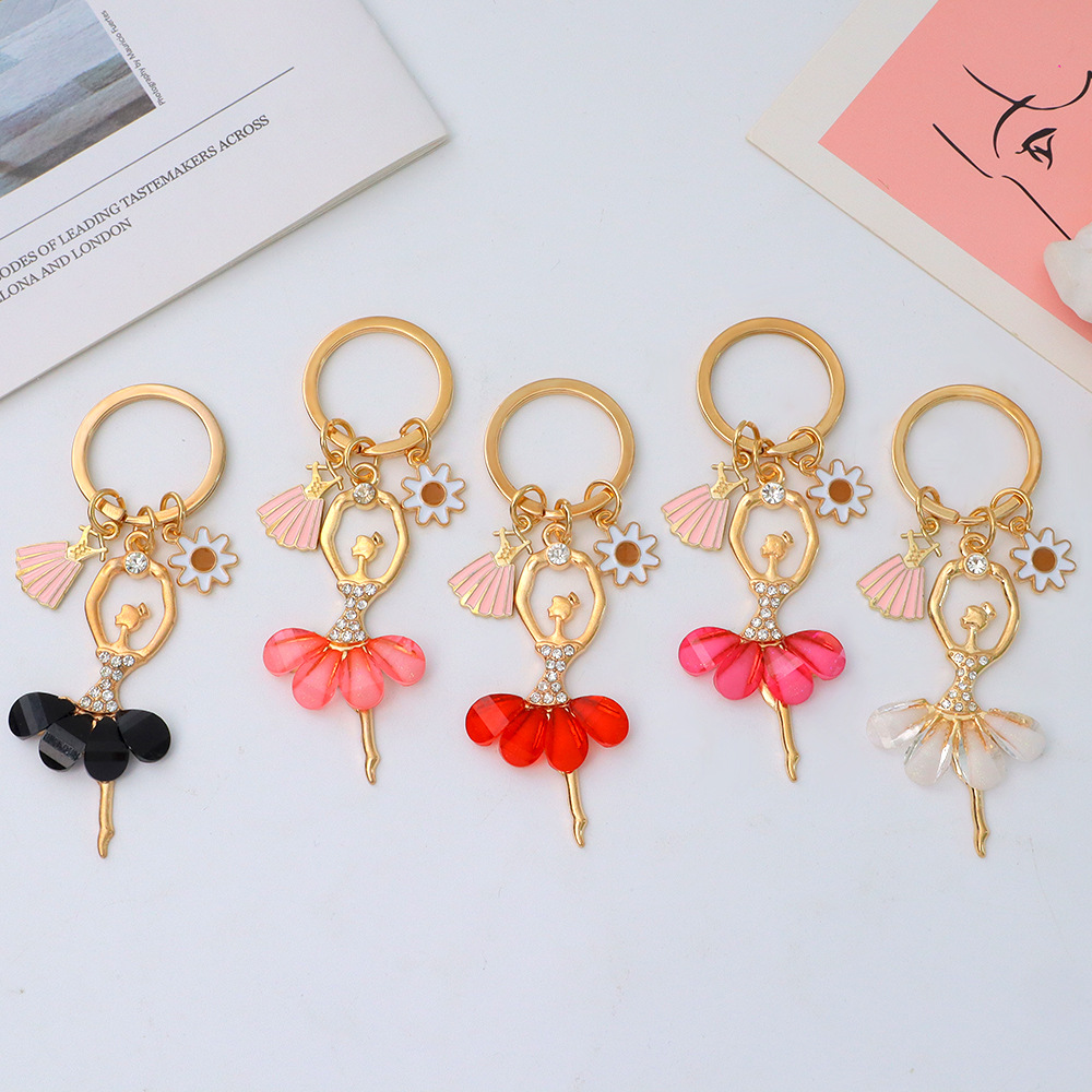 Wholesale Elegant Ballet Girl Keychain Rhinestone Dancer Ballet ess Pendant Keyring Bag Hanging Gifts