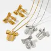 Wholesale Real Gold Plated 316 Stainless Steel PVD Coated No Inlaid Bow Knot Waterproof Non Tarnish Simple Style Classic Style Earrings Necklace For Women's