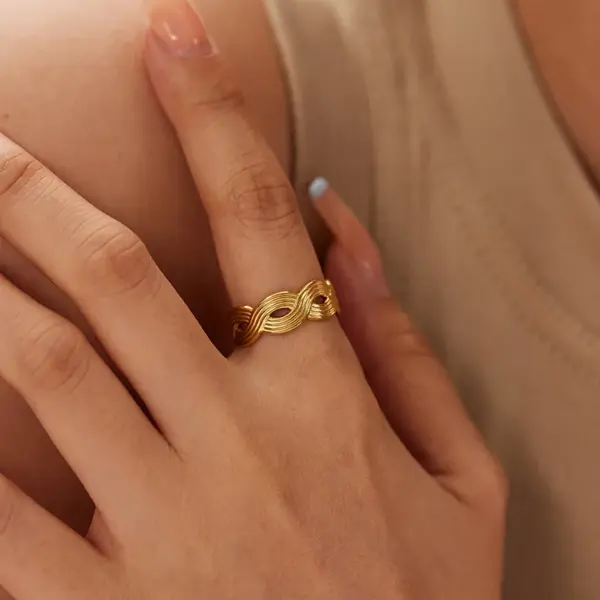 Wholesale PVD Coated Real Gold Plated 18K Gold Solid Color 304 Stainless Steel Streetwear Waterproof Non Tarnish Open Rings