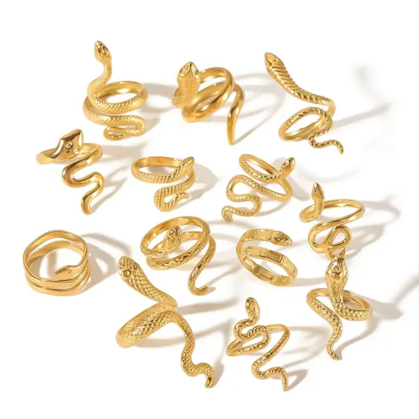Wholesale 304 Stainless Steel Snake PVD Coated 18K Gold Plated 18K Real Gold Plated Real Gold Plated Hip-Hop Exaggerated Cool Style Waterproof Non Tarnish Plating Gold Open Rings