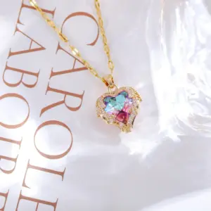Gold-Plated Purple Gemstone Necklace / Heart Of The Ocean