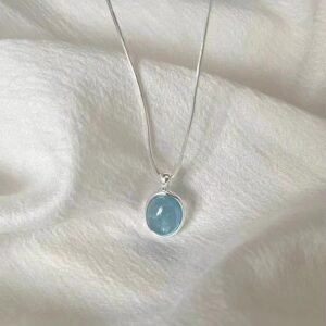 Wholesale S925 Aquamarine Pendant Sterling Silver Necklace Women's High-End Non-Fading Summer Ins Versatile Accessible Luxury Niche Jewelry