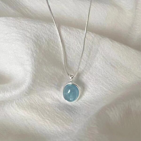 Wholesale S925 Aquamarine Pendant Sterling Silver Necklace Women's High-End Non-Fading Summer Ins Versatile Accessible Luxury Niche Jewelry