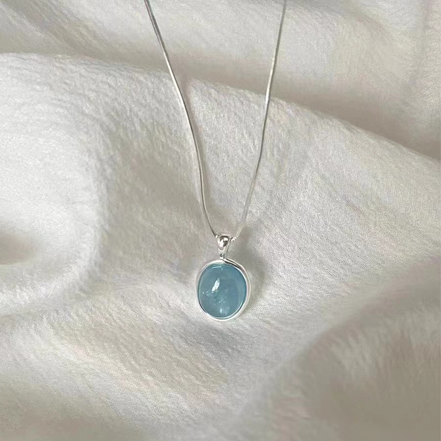 Wholesale S925 Aquamarine Pendant Sterling Sier Necklace Women's High-End Non-Fading Summer Ins Versatile Aessible Luxury Niche Jewelry